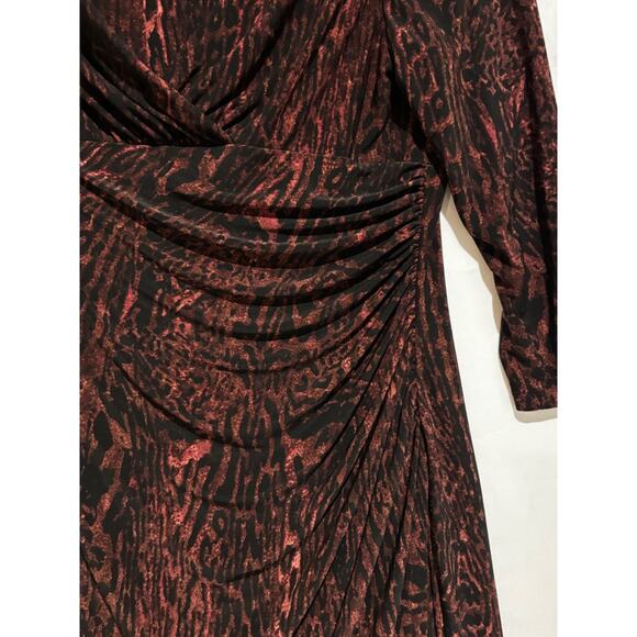 Ralph Lauren Green Label Dress Ruched Animal print Brown sz 10 y2k babydoll work - Picture 3 of 9